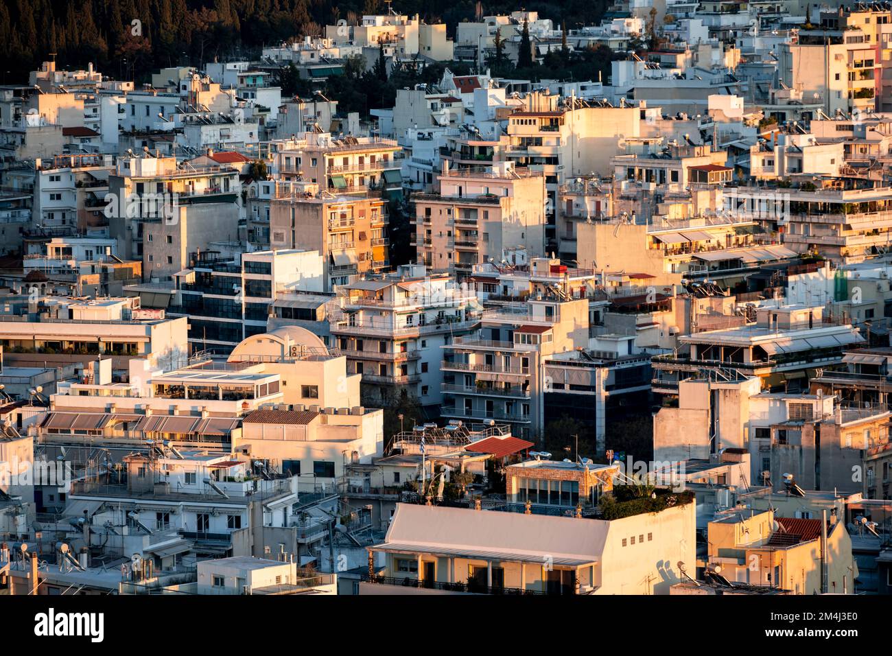 Paysage urbain densément peuplé, nombreuses maisons blanches, Athènes, Grèce Banque D'Images