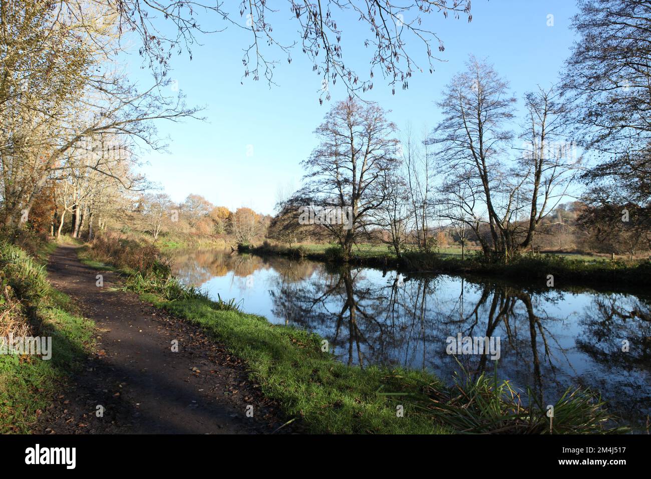 Le chemin de remorquage le long d'une rivière à Surrey, au Royaume-Uni. Banque D'Images
