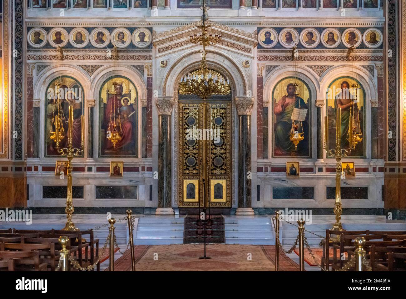 Cathédrale de l'Annonciation, Eglise orthodoxe grecque, intérieur décoré, Athènes, Grèce Banque D'Images