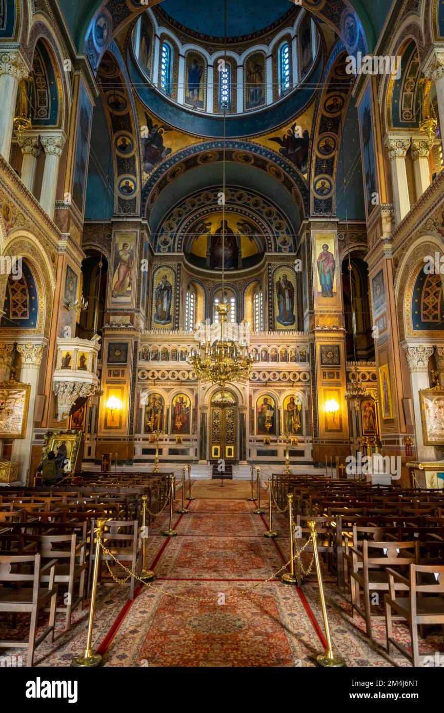 Cathédrale de l'Annonciation, Eglise orthodoxe grecque, intérieur décoré, Athènes, Grèce Banque D'Images