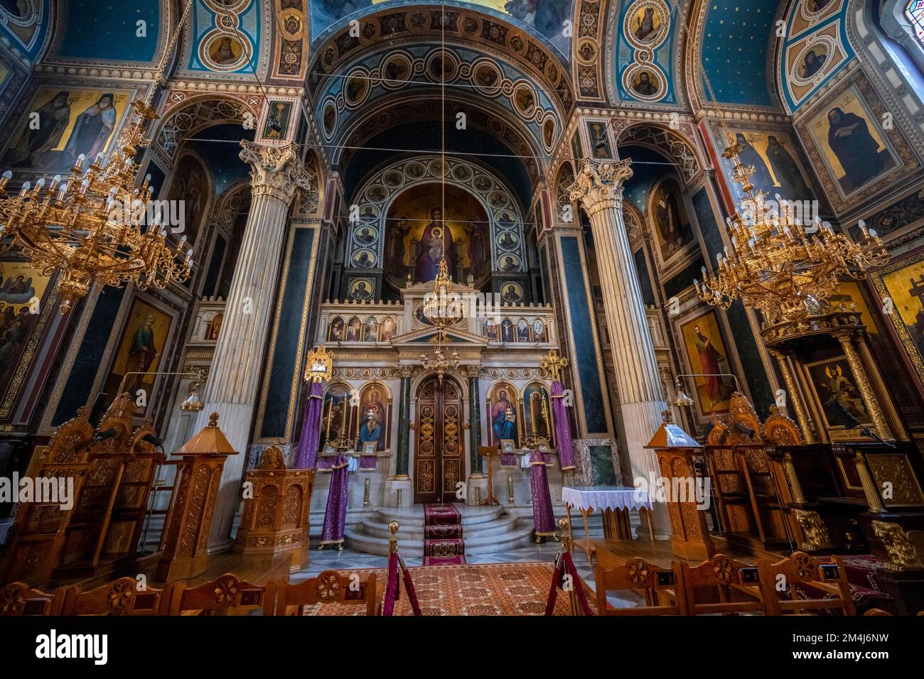Cathédrale de l'Annonciation, Eglise orthodoxe grecque, intérieur décoré, Athènes, Grèce Banque D'Images