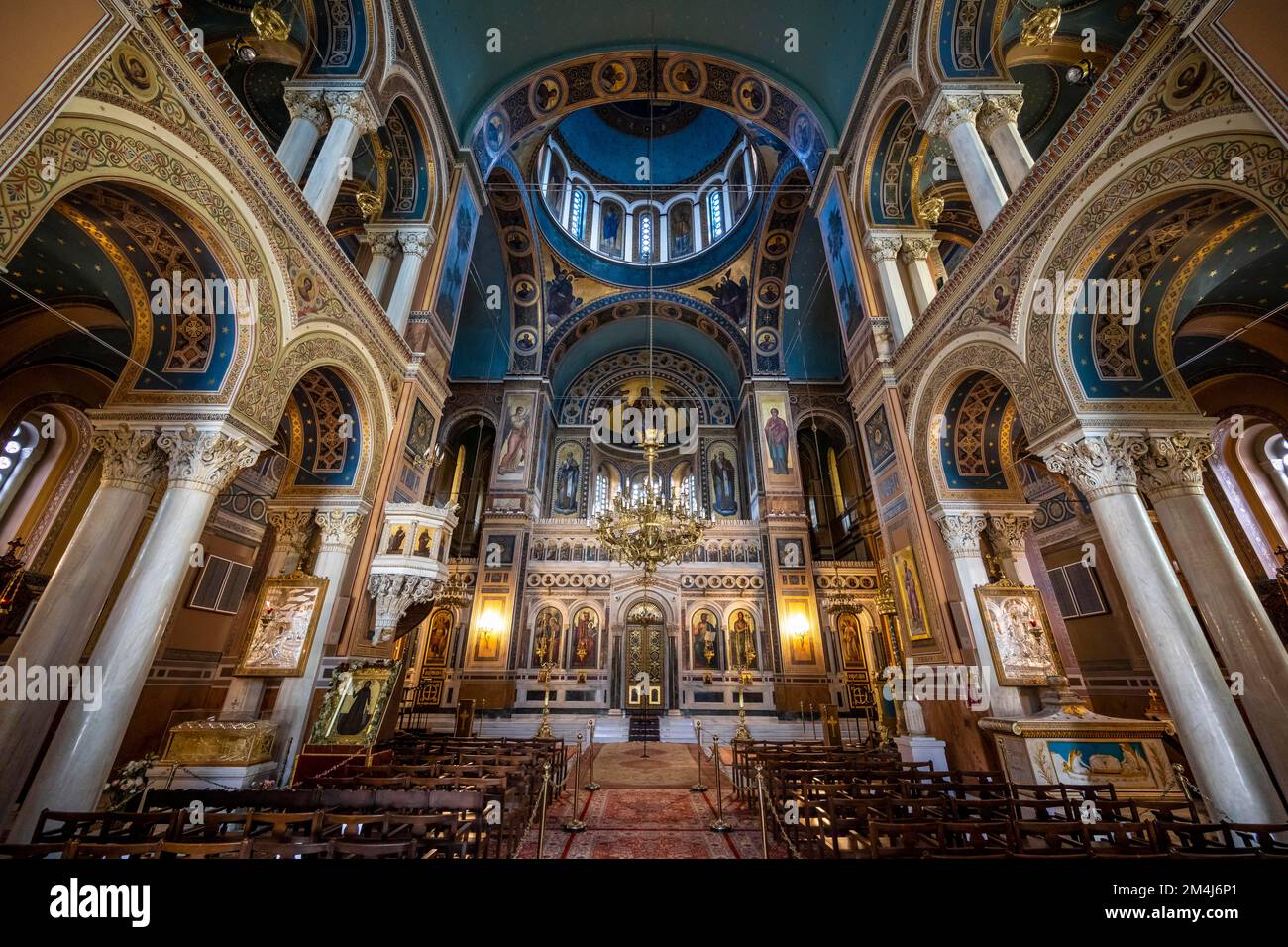Cathédrale de l'Annonciation, Eglise orthodoxe grecque, intérieur décoré, Athènes, Grèce Banque D'Images
