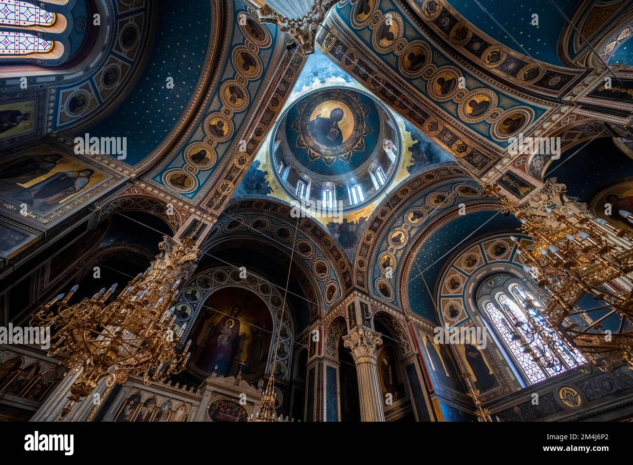 Cathédrale de l'Annonciation, Eglise orthodoxe grecque, intérieur décoré, Athènes, Grèce Banque D'Images