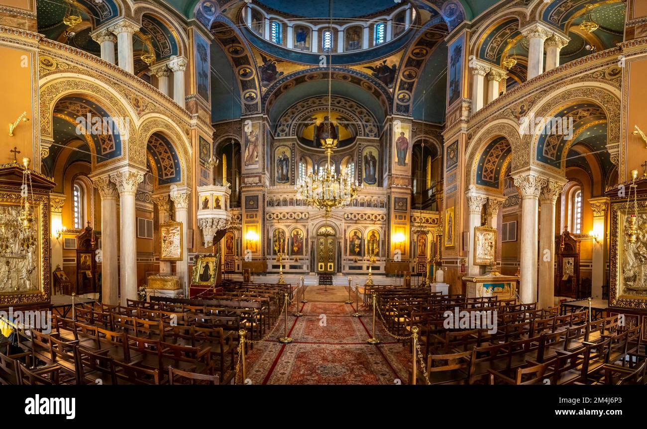Cathédrale de l'Annonciation, Eglise orthodoxe grecque, intérieur décoré, Athènes, Grèce Banque D'Images