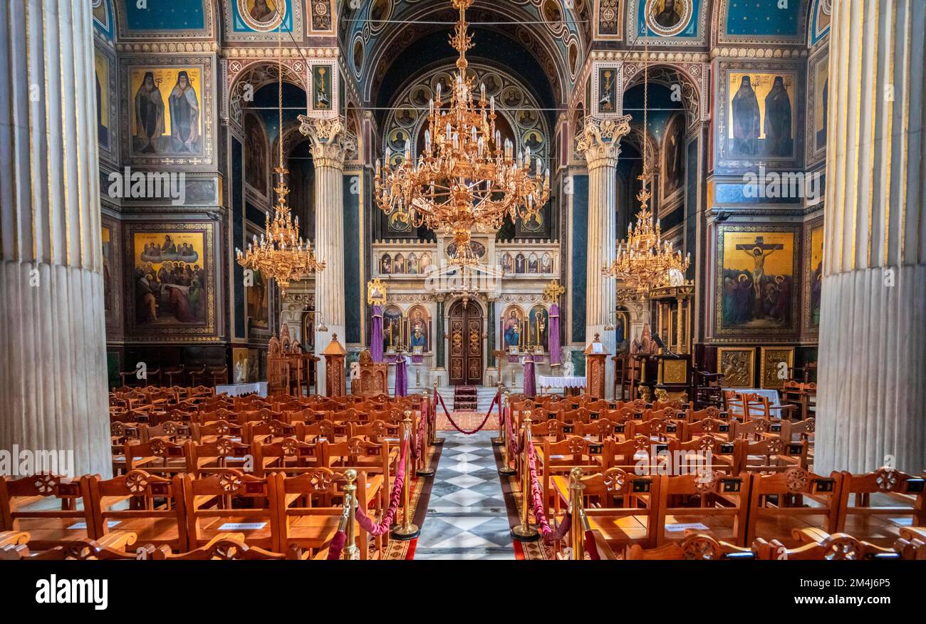 Cathédrale de l'Annonciation, Eglise orthodoxe grecque, intérieur décoré, Athènes, Grèce Banque D'Images