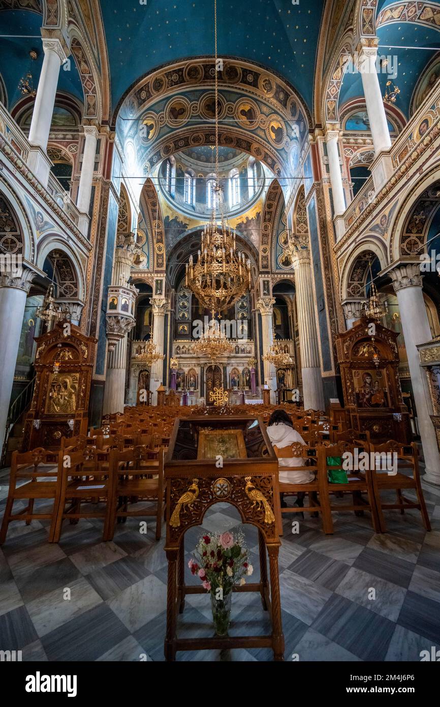 Cathédrale de l'Annonciation, Eglise orthodoxe grecque, intérieur décoré, Athènes, Grèce Banque D'Images