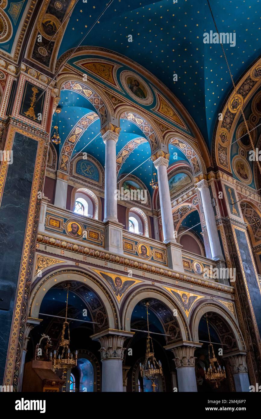 Cathédrale de l'Annonciation, Eglise orthodoxe grecque, intérieur décoré, Athènes, Grèce Banque D'Images