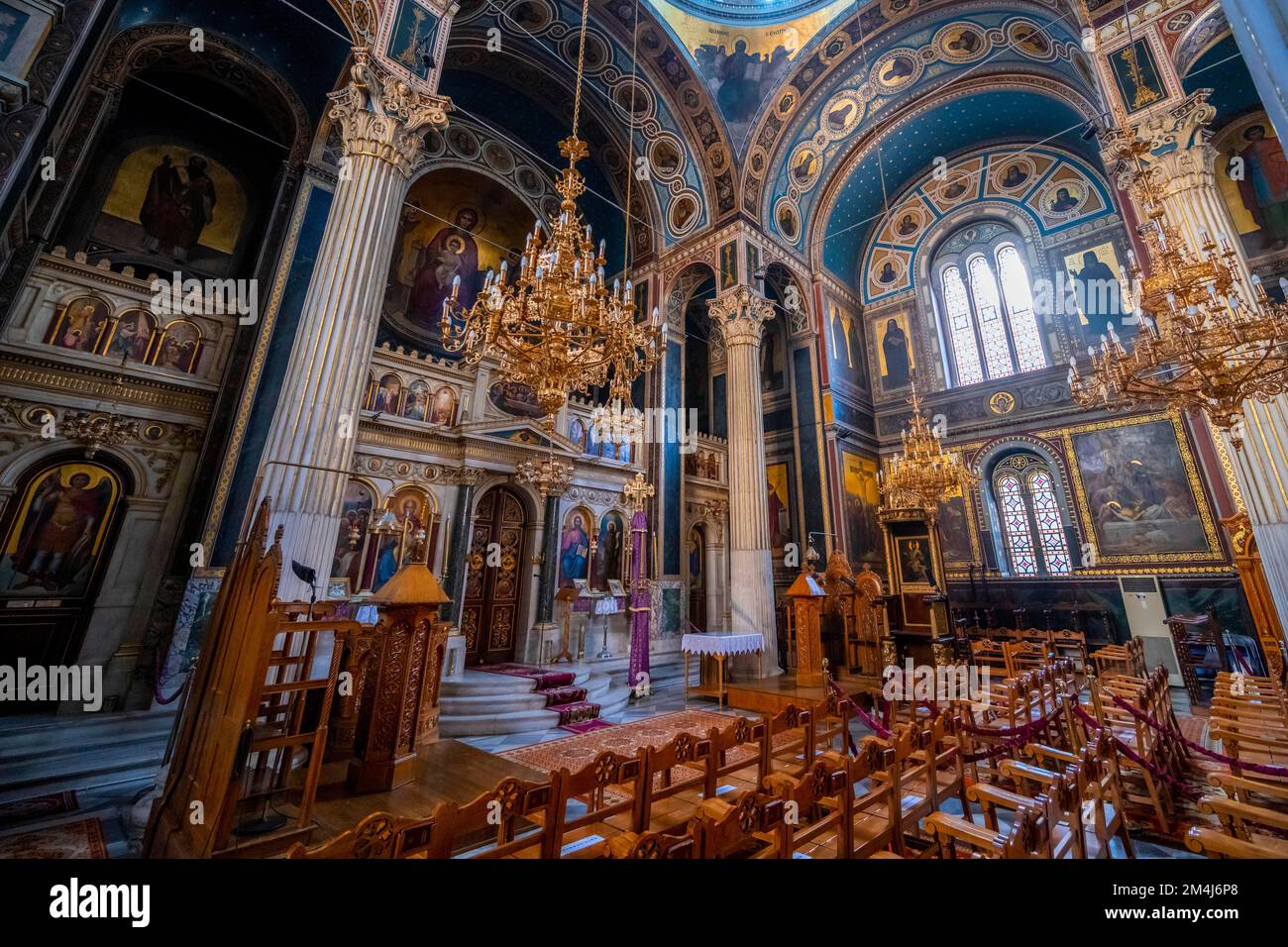 Cathédrale de l'Annonciation, Eglise orthodoxe grecque, intérieur décoré, Athènes, Grèce Banque D'Images