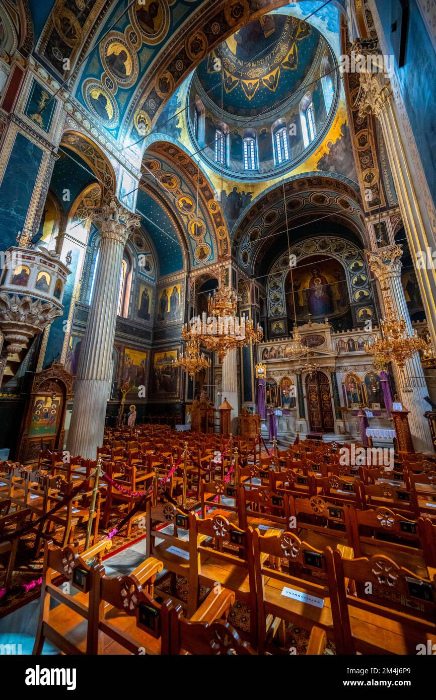 Cathédrale de l'Annonciation, Eglise orthodoxe grecque, intérieur décoré, Athènes, Grèce Banque D'Images