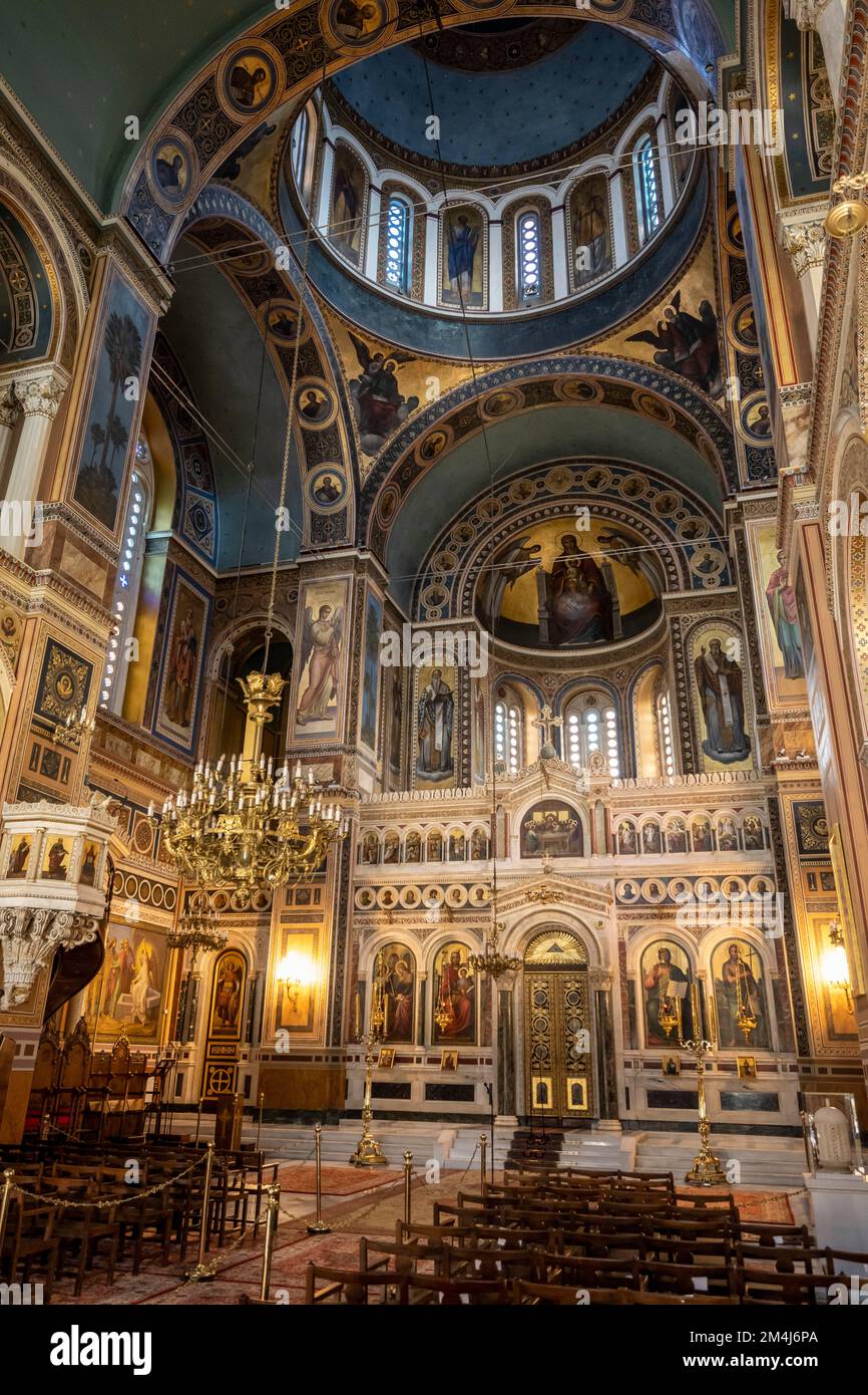 Cathédrale de l'Annonciation, Eglise orthodoxe grecque, intérieur décoré, Athènes, Grèce Banque D'Images