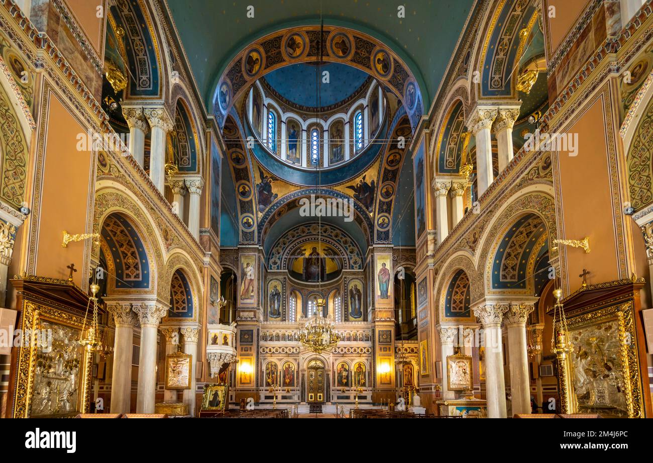 Cathédrale de l'Annonciation, Eglise orthodoxe grecque, intérieur décoré, Athènes, Grèce Banque D'Images