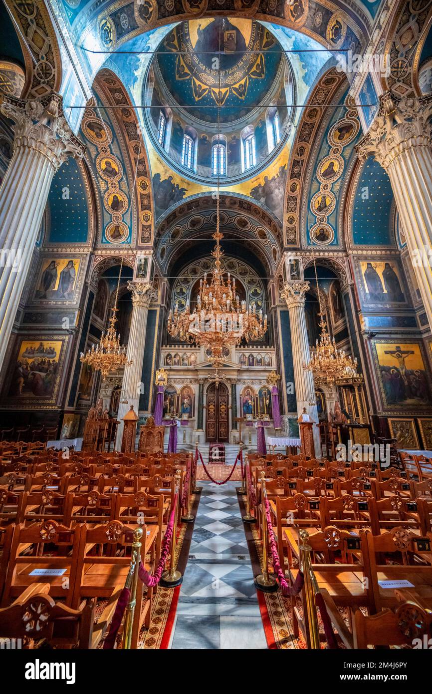 Cathédrale de l'Annonciation, Eglise orthodoxe grecque, intérieur décoré, Athènes, Grèce Banque D'Images