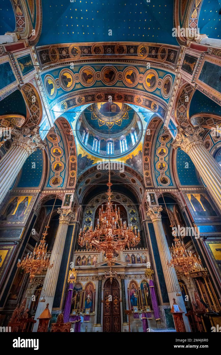 Cathédrale de l'Annonciation, Eglise orthodoxe grecque, intérieur décoré, Athènes, Grèce Banque D'Images