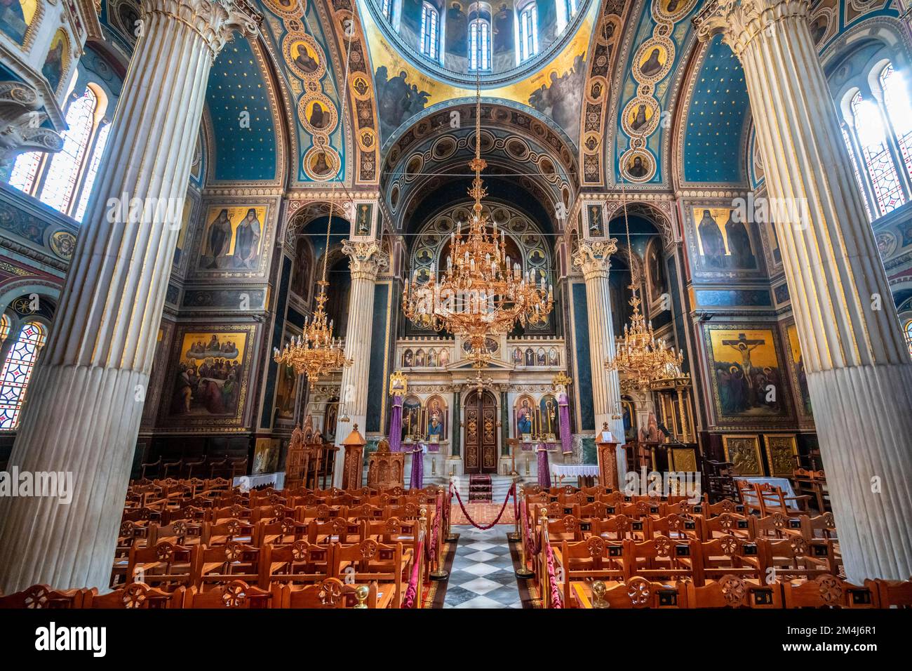 Cathédrale de l'Annonciation, Eglise orthodoxe grecque, intérieur décoré, Athènes, Grèce Banque D'Images