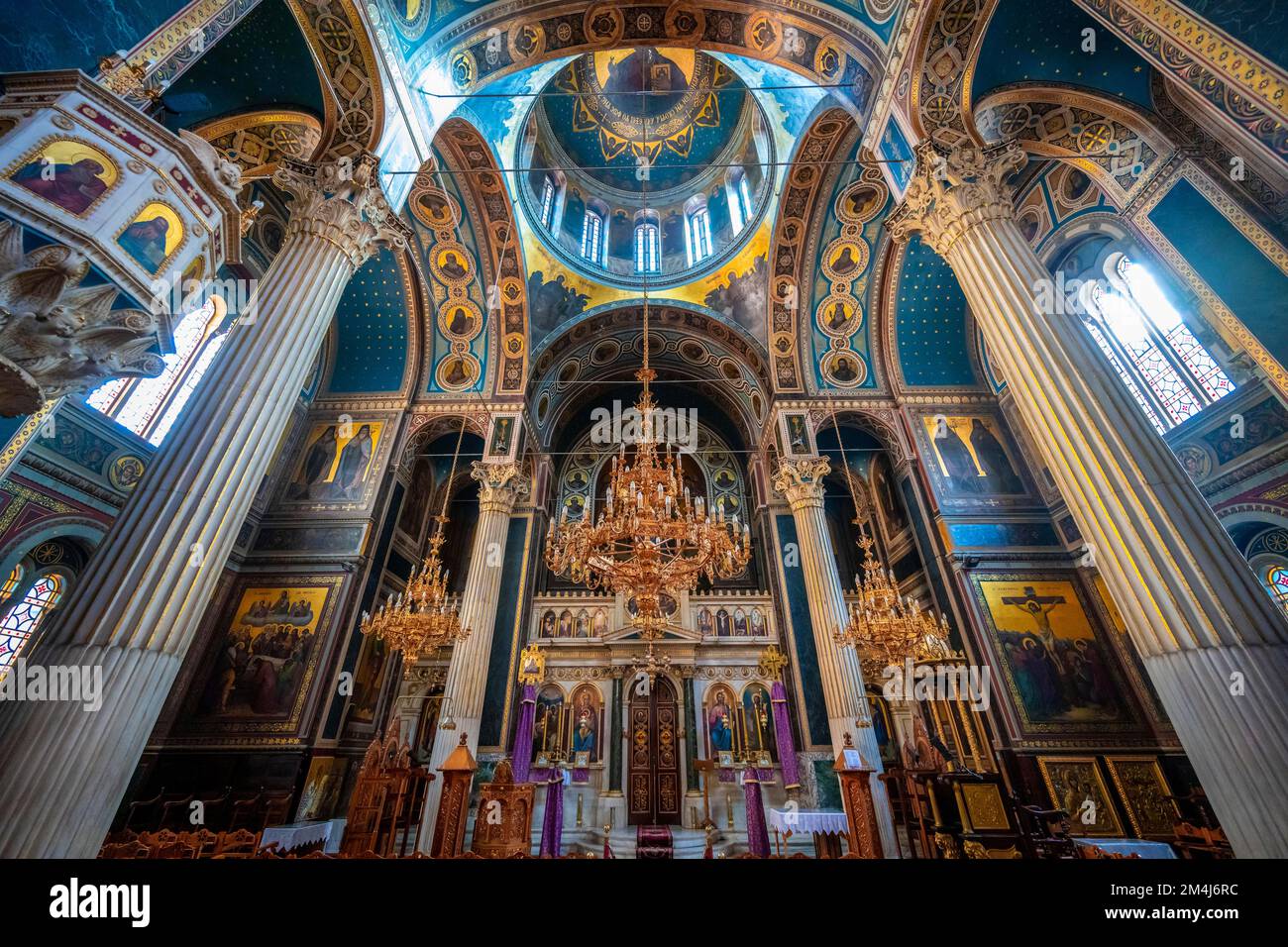 Cathédrale de l'Annonciation, Eglise orthodoxe grecque, intérieur décoré, Athènes, Grèce Banque D'Images