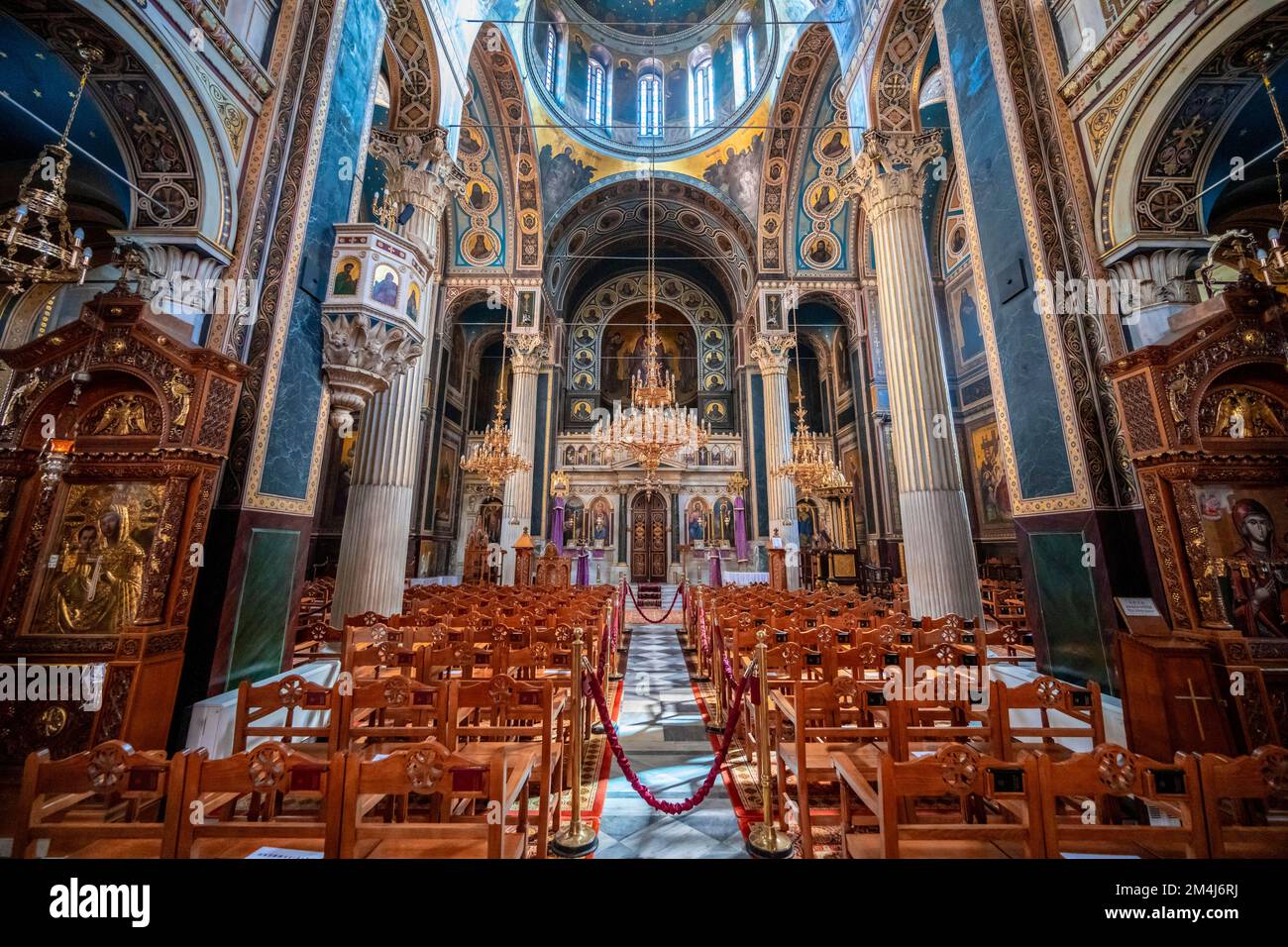 Cathédrale de l'Annonciation, Eglise orthodoxe grecque, intérieur décoré, Athènes, Grèce Banque D'Images