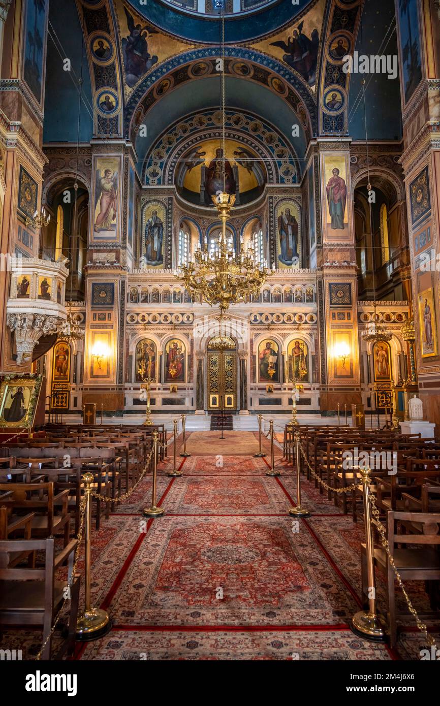 Cathédrale de l'Annonciation, Eglise orthodoxe grecque, intérieur décoré, Athènes, Grèce Banque D'Images