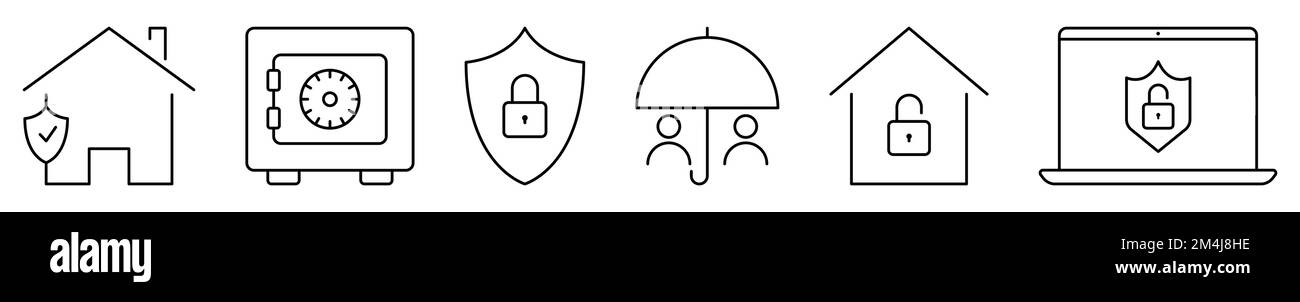 Icônes de ligne de sécurité et de protection. Illustration vectorielle isolée sur fond blanc Illustration de Vecteur