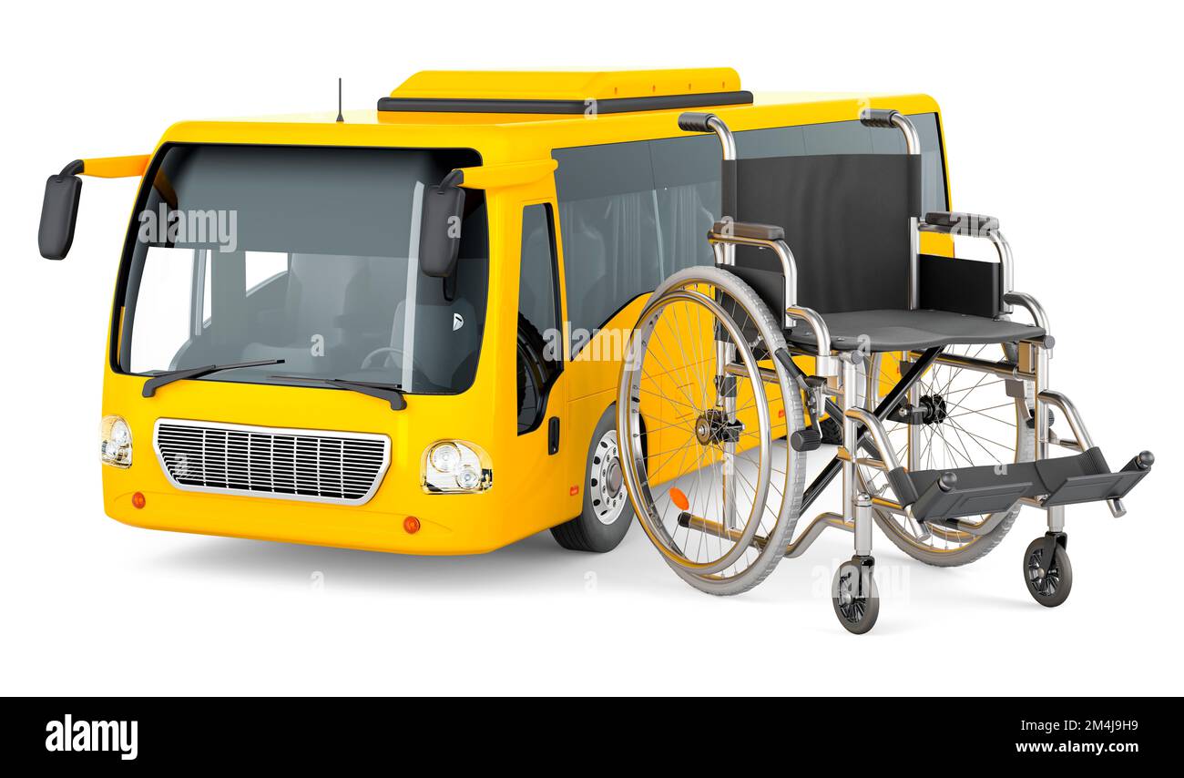 Autobus avec fauteuil roulant. 3D rendu isolé sur fond blanc Banque D'Images