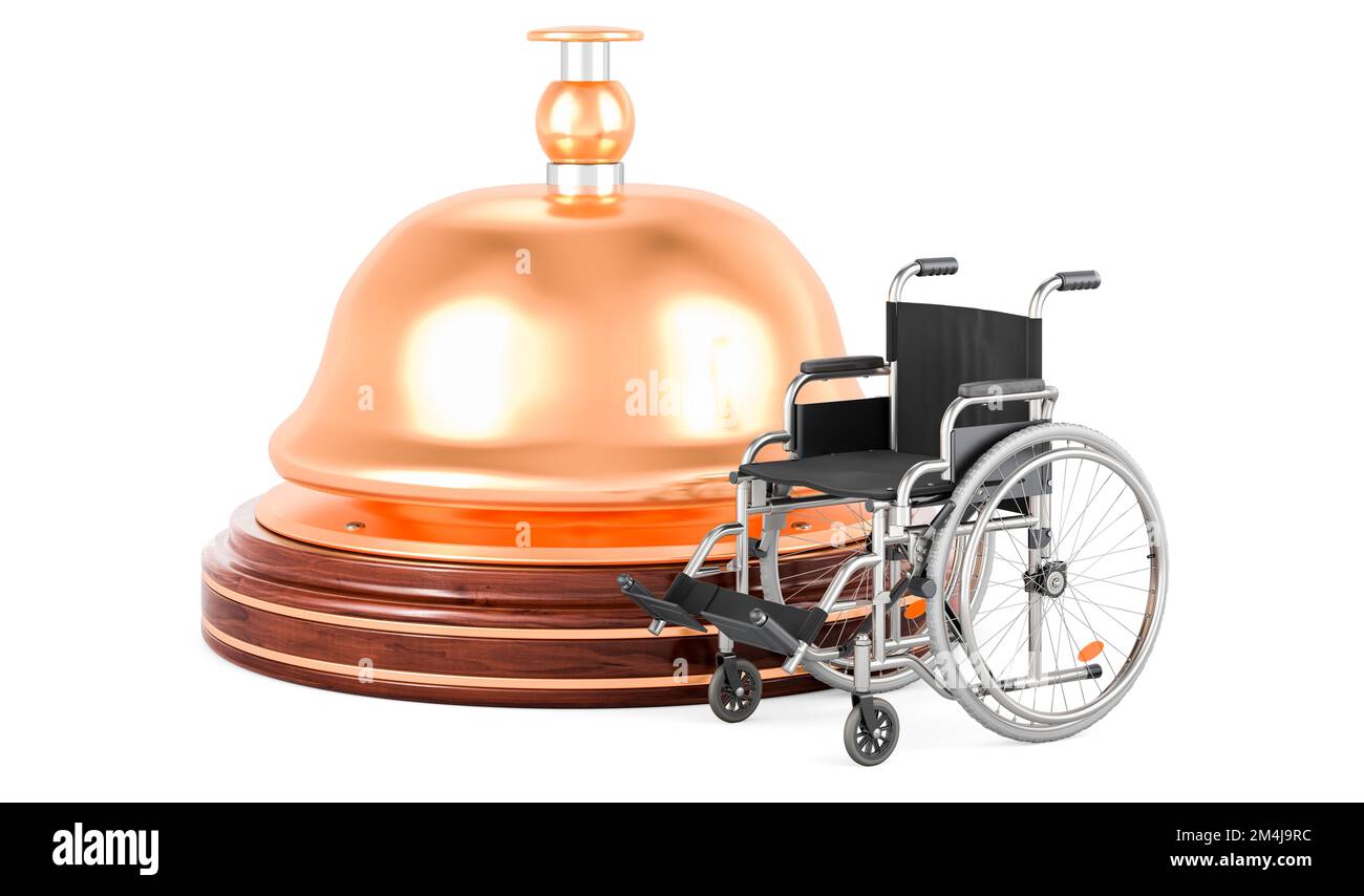 Cloche de réception avec fauteuil roulant, 3D rendu isolé sur fond blanc Banque D'Images