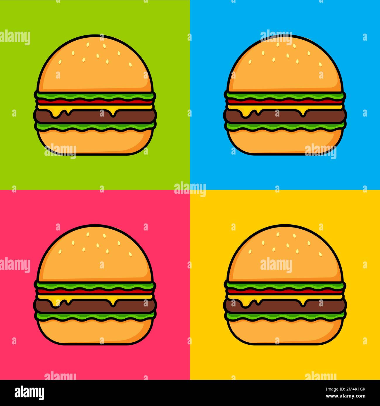 Burger sur fond coloré. Affiche pop art. Illustration simple vectorielle. Illustration de Vecteur