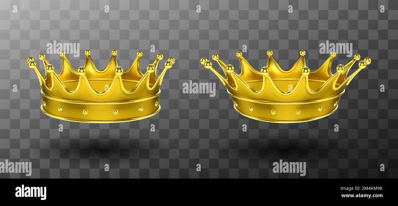 Couronnes dorées pour très grand lit ou grand lit, isolées sur fond transparent. Adresse de couronnement pour Monarch. Royauté or monarchie médiévale symbole du couronnement, signe impérial. Illustration réaliste à 3D vecteurs Illustration de Vecteur