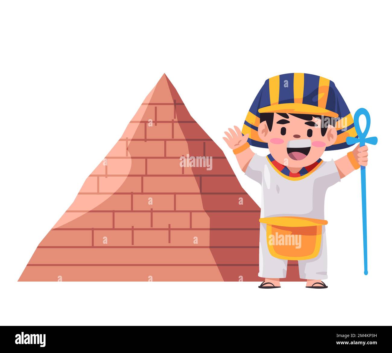 Les enfants en égypte, un pharaon, se posent devant l'illustration du dessin de la pyramide Illustration de Vecteur