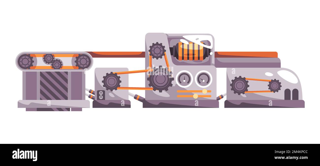 Procédé industriel automatique à utilisation intensive de la machine d'usine avec roue dentée interconnectée Illustration de Vecteur