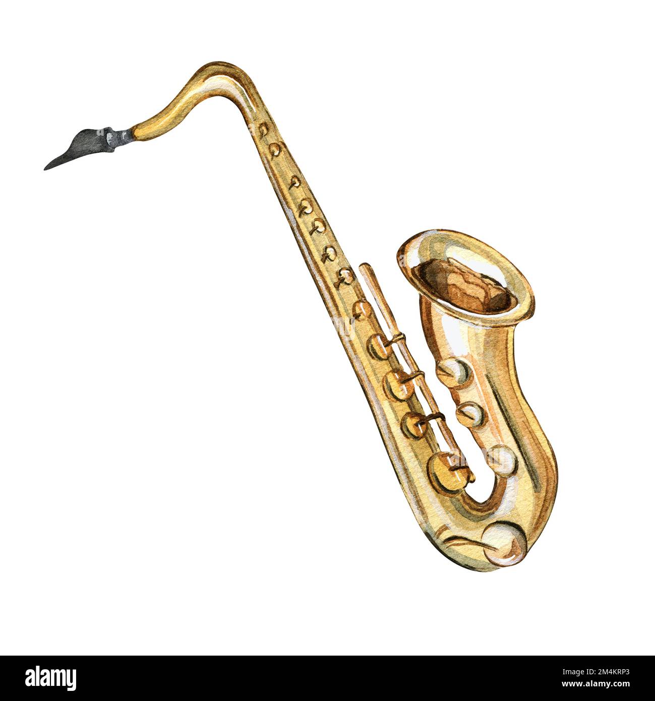 Saxophone instrument de musique jazz aquarelle illustration sur fond blanc. Orchestre symphonique SAX instrument de bois dessiné à la main. Elément pour Desi Banque D'Images