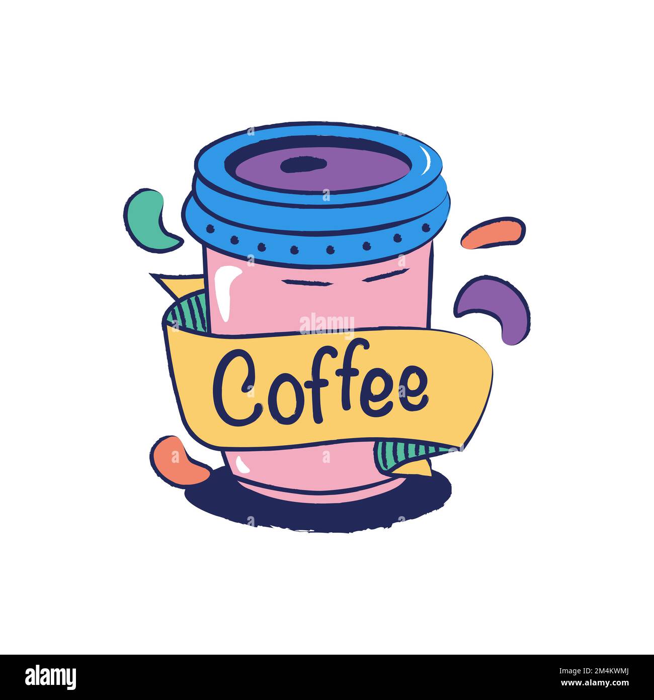 tasse à café à emporter rose dessinés à la main avec inscription au café Illustration de Vecteur