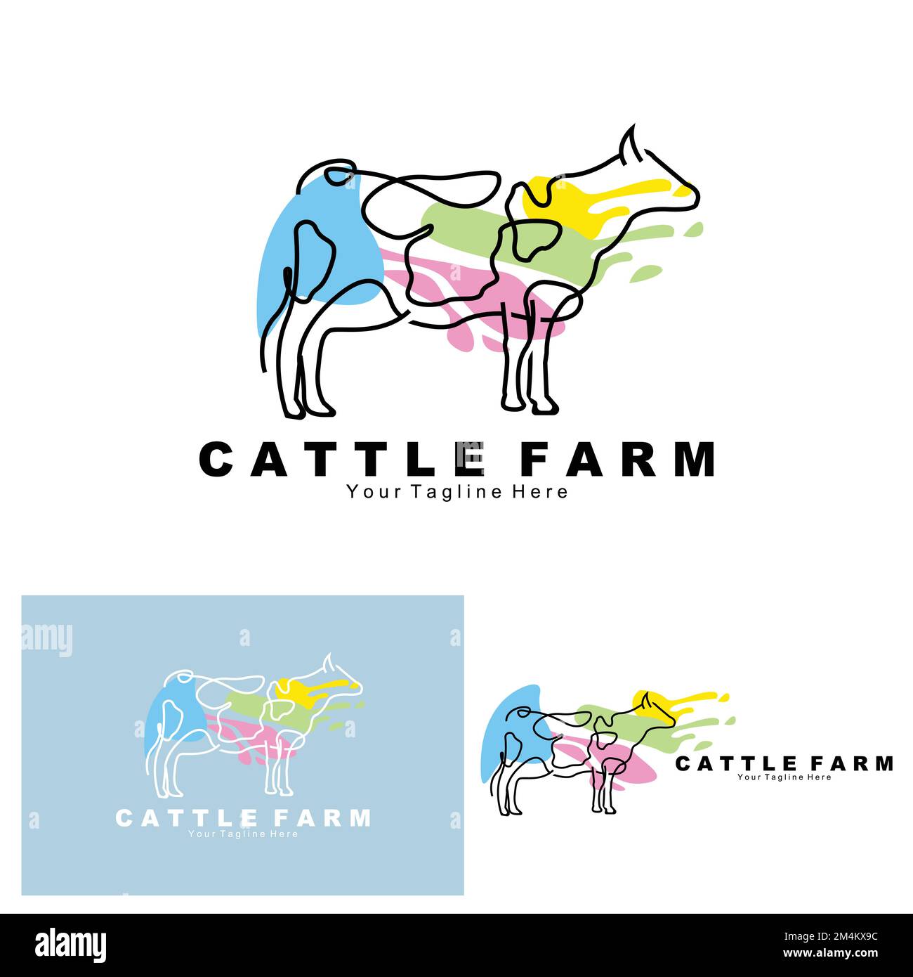 logo animal de vache, ferme bovine, dessin d'illustration d'animal de ferme laitière Illustration de Vecteur