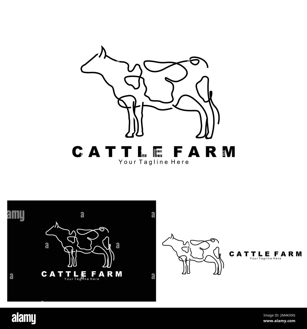 logo animal de vache, ferme bovine, dessin d'illustration d'animal de ferme laitière Illustration de Vecteur