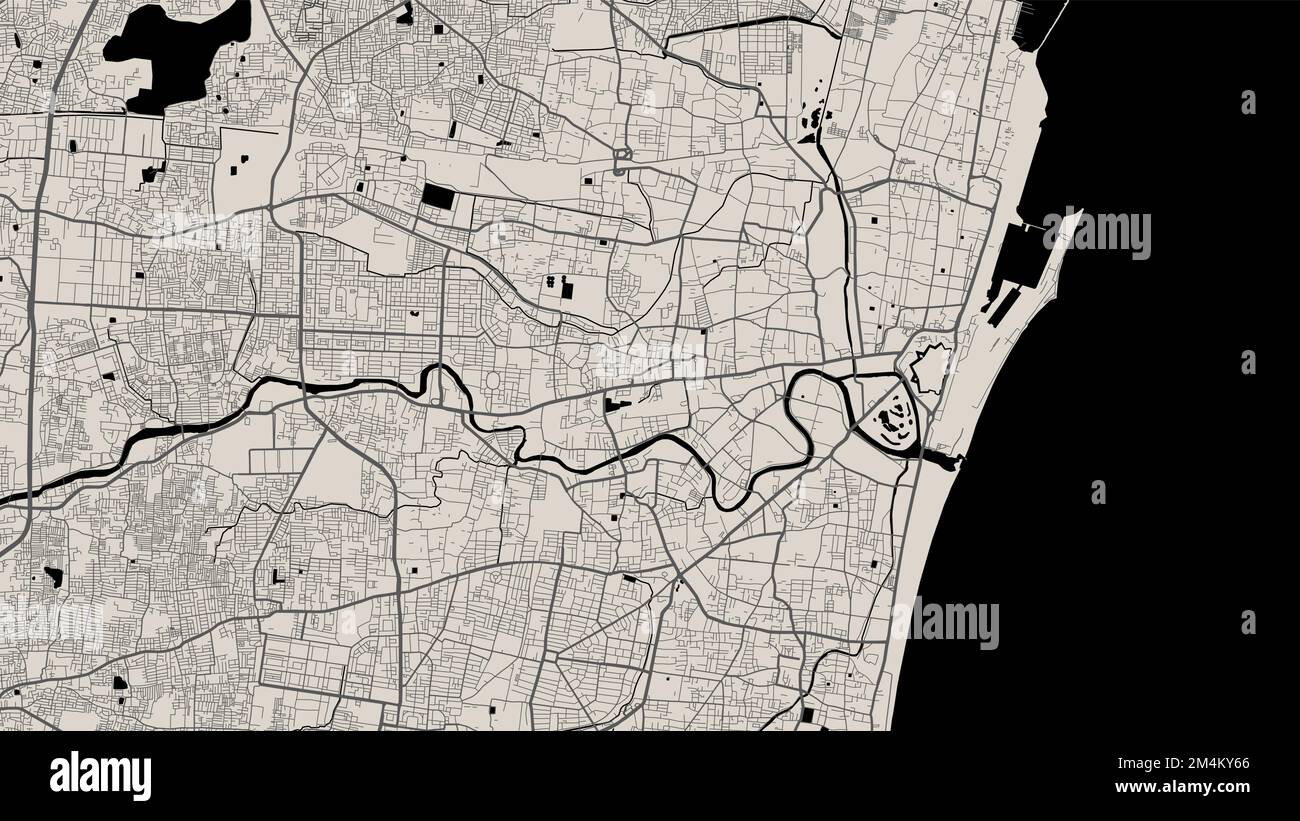 Carte vectorielle de Chennai, Inde. Illustration de l'affiche de la carte routière de la ville urbaine. Art. Carte Chennai Illustration de Vecteur