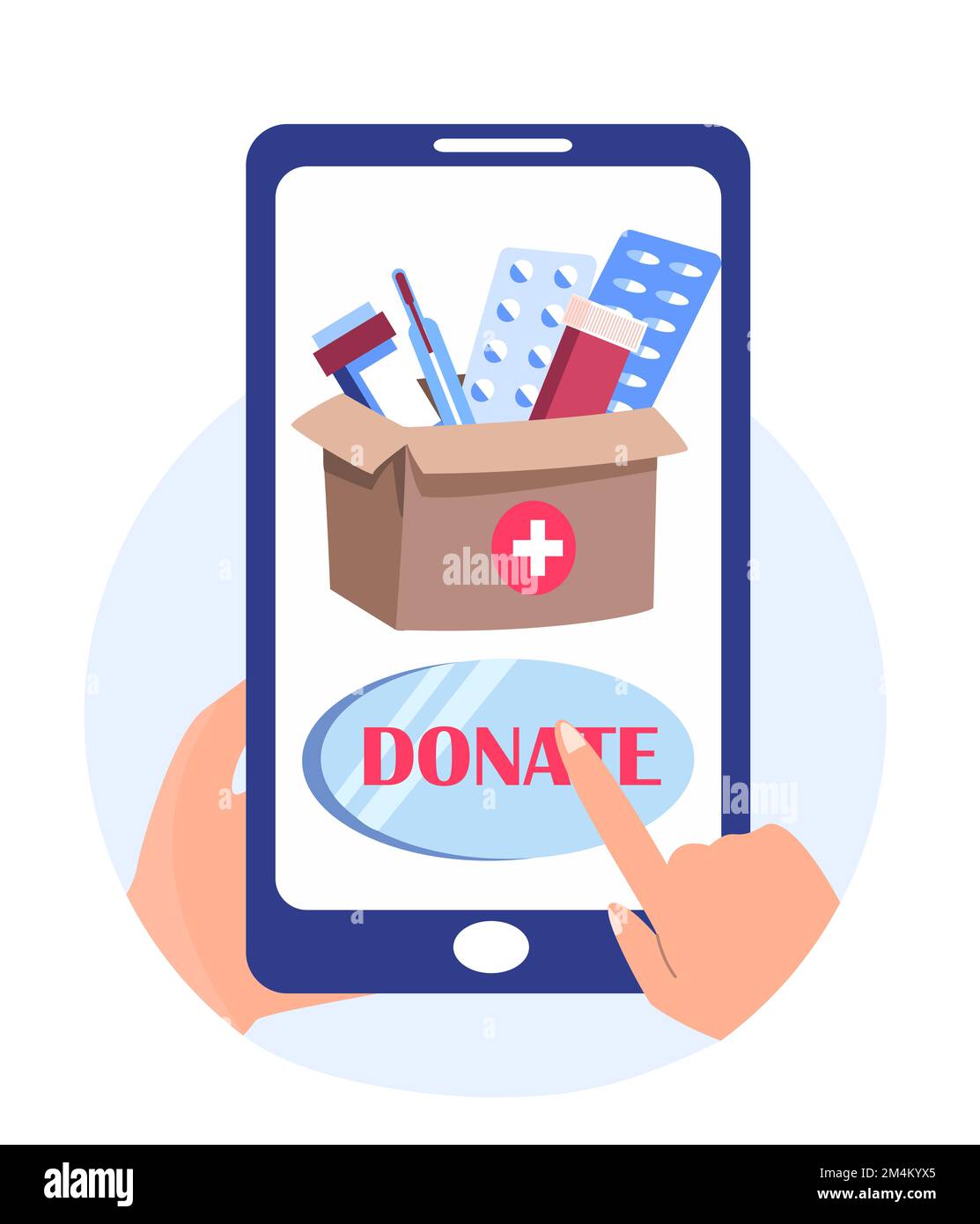 Utilisez Mobile App,Donate médicaments aide de premiers soins en ligne.Charité,soutien et don.aide humanitaire charitable.philanthropie,fondation charitable.V Banque D'Images