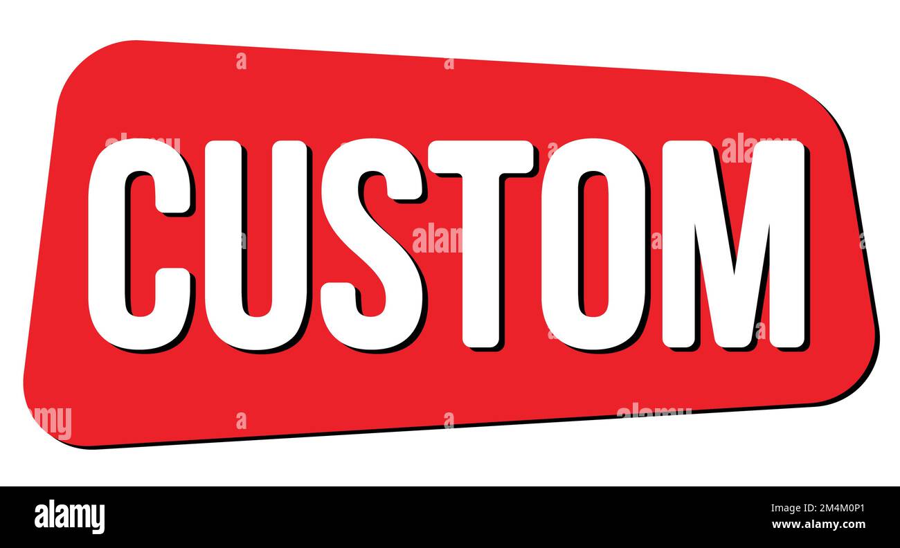 Texte PERSONNALISÉ écrit sur le signe rouge du timbre trapèze. Banque D'Images