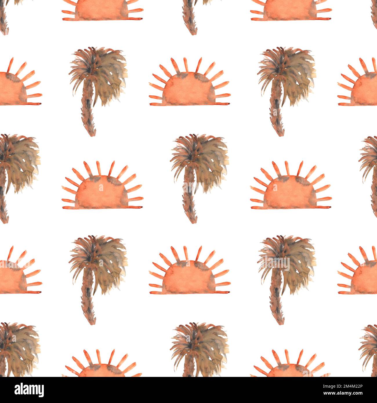 motif abstrait aquarelle sans couture, palmier peint à la main, papier solaire. Motif boho vintage, Art moderne, imprimé bohémien, beige, orange, marron Banque D'Images