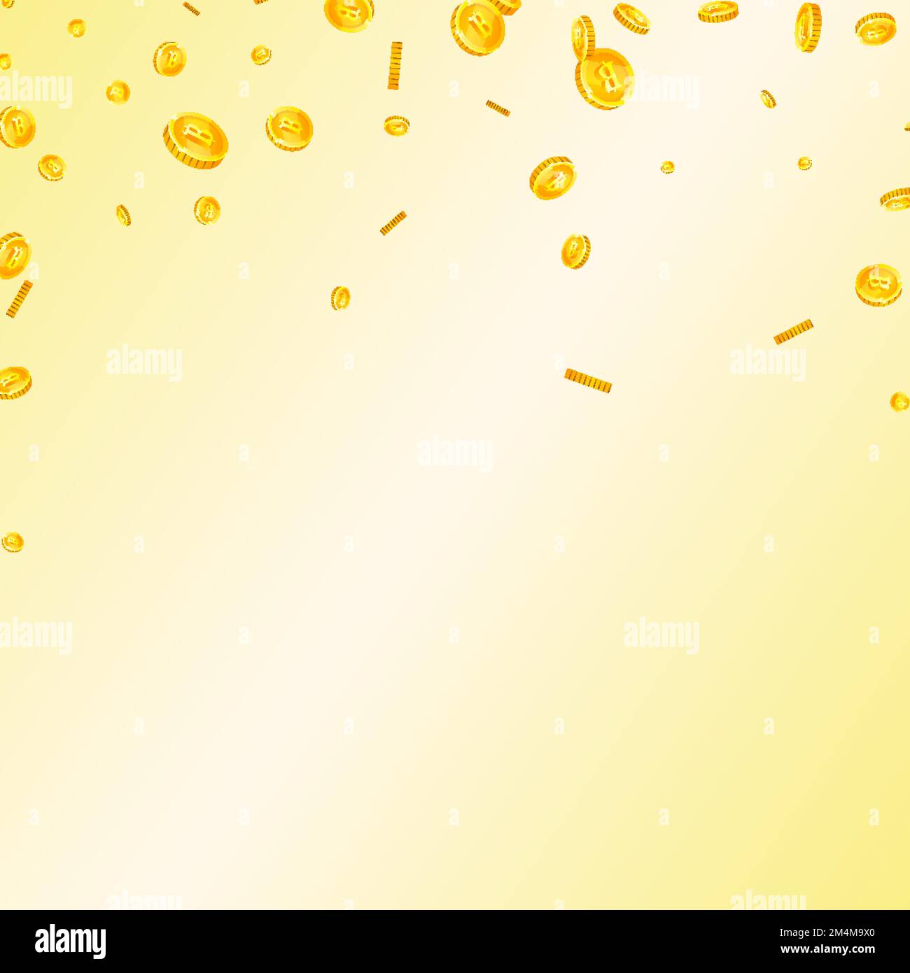 Les pièces de baht thaïlandais tombent. Pièces de THB dispersées d'or. Thaïlande argent. Concept de réussite commerciale. Illustration vectorielle carrée. Illustration de Vecteur