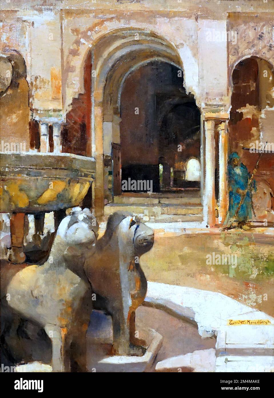 La cour des Lions à l'Alhambra à Grenade Espagne (1883) par le maître-peintre Théo van Rysselberghe (1862 – 1926).peintre néo-impressionniste belge. Banque D'Images