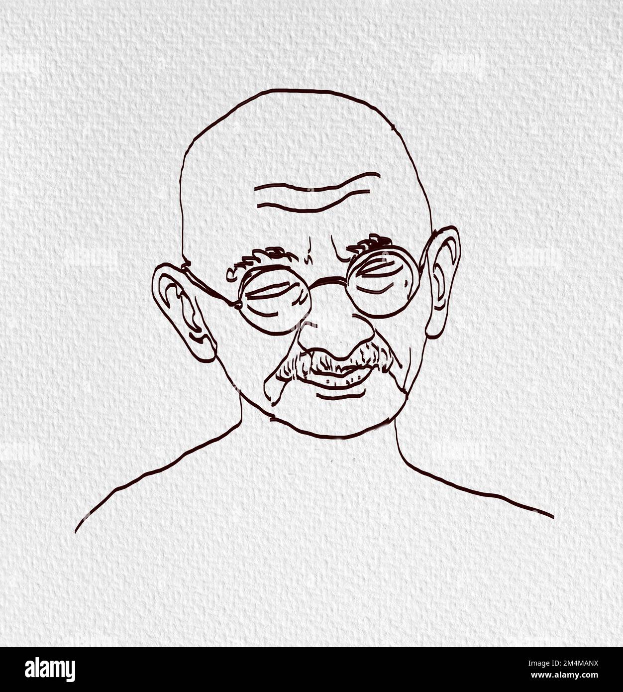 Dessin simple de ligne de Mahatma Gandhi, illustration de Mohandas Karamchand Gandhi ou mahatma Gandhi, grand combattant indien de la liberté qui a promu.Père Banque D'Images