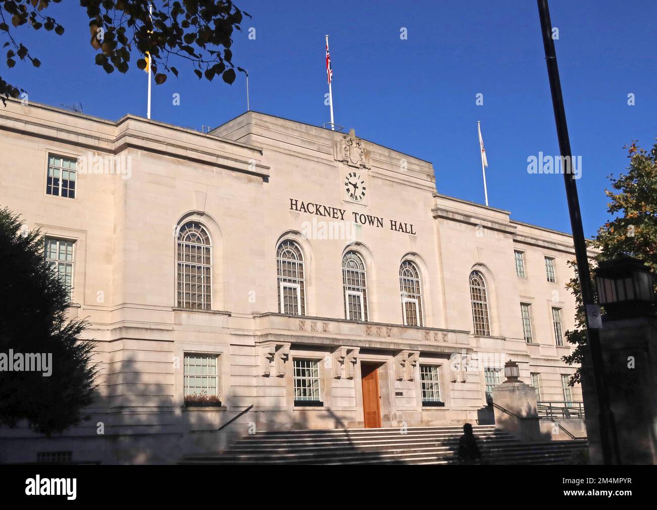 Hackney Town Hall, bâtiment municipal, siège de Hackney London Borough Council, Mare Street, Hackney, Londres, Angleterre, ROYAUME-UNI, E8 1EA Banque D'Images