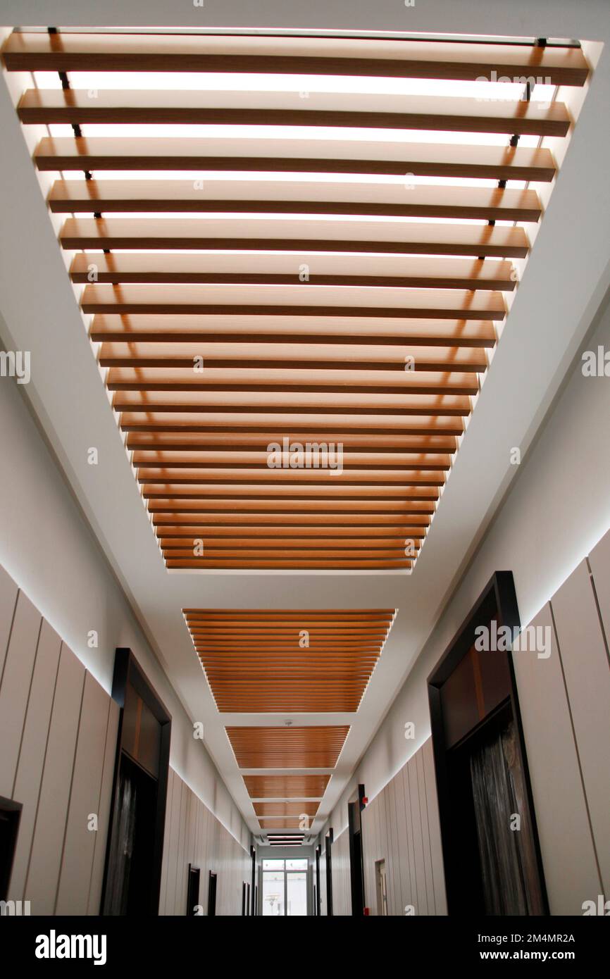 Plafond à éclairage naturel, toit en bois et verre Photo Stock - Alamy