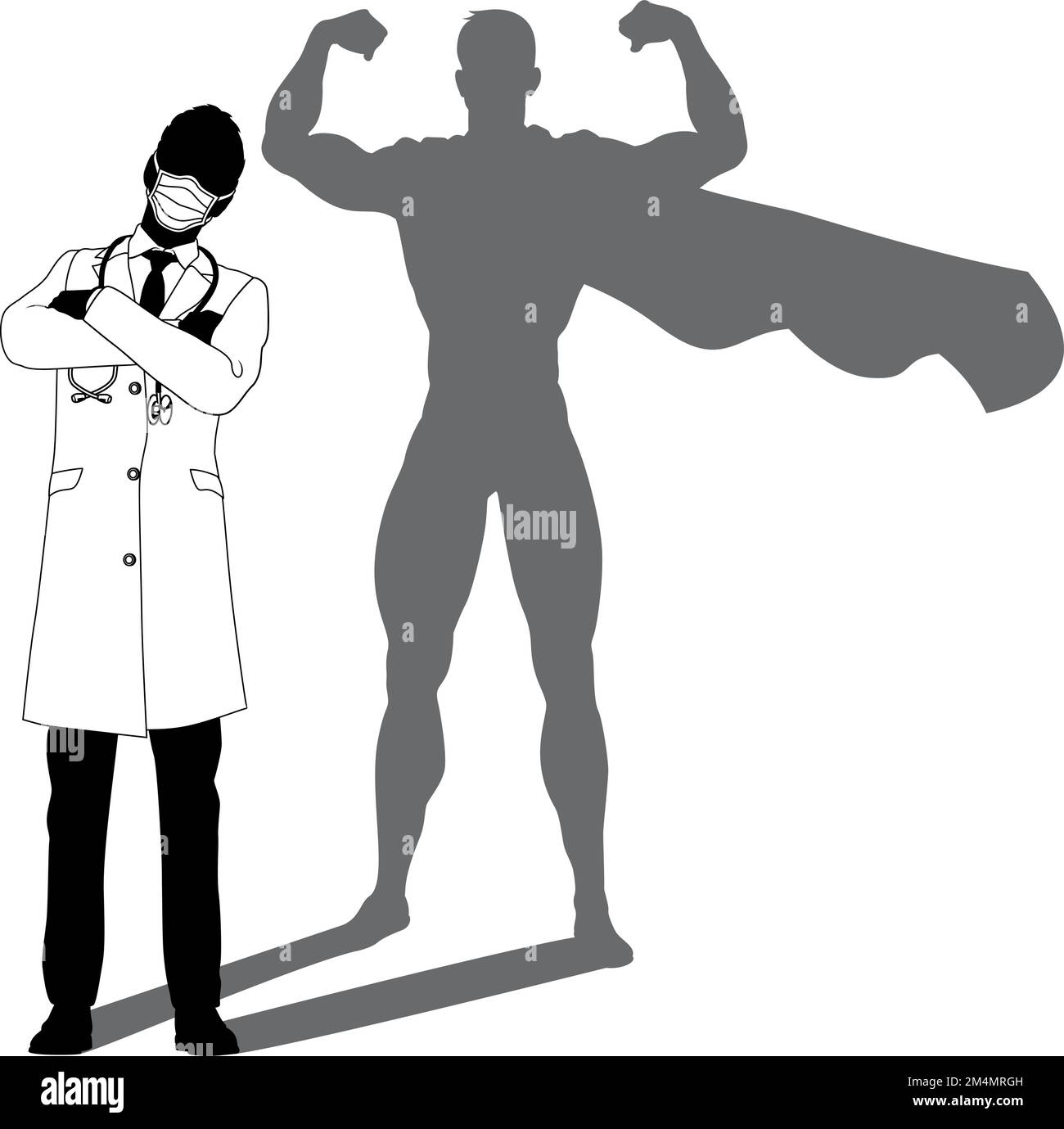 Super-héros Doctor avec Super Hero Shadow Silhouette Illustration de Vecteur