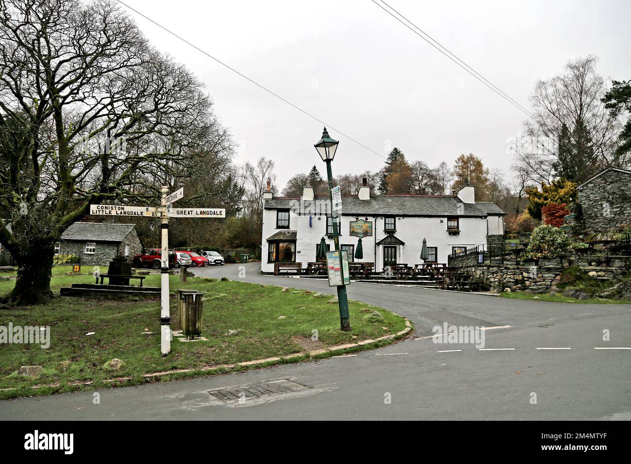 The Britannia Inn, Elterwater, Langdale, Lake district National Park, Cumbria, Angleterre, Royaume-Uni Banque D'Images