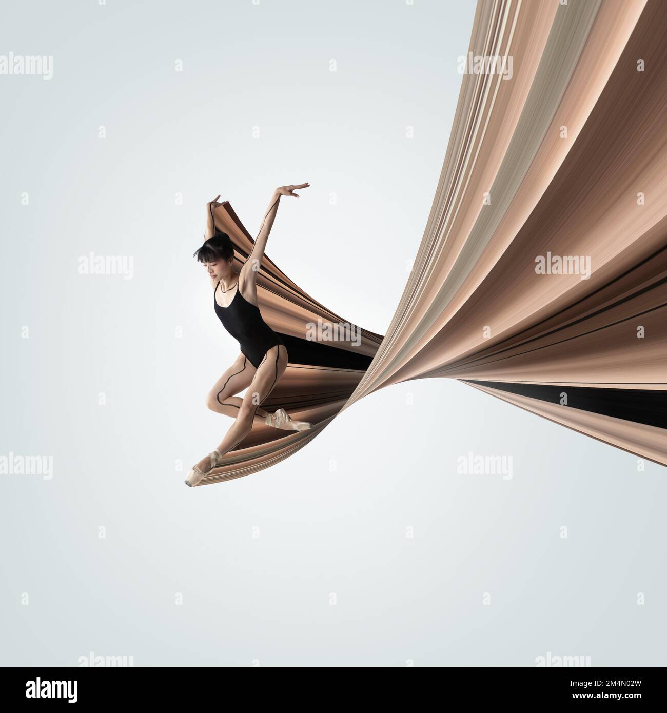 Design moderne. Art contemporain Jeune ballerine expressive dansant, se présentant sur fond clair. Elément de conception abstrait Banque D'Images