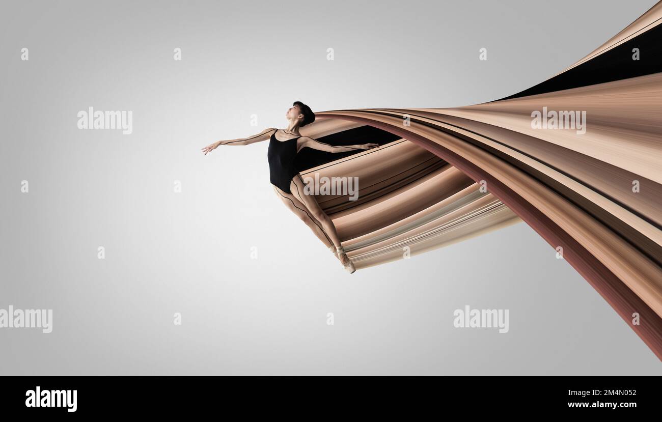 Design moderne. Art contemporain Jeune ballerine tendre, dansant sur fond gris. Éléments de conception abstraits Banque D'Images