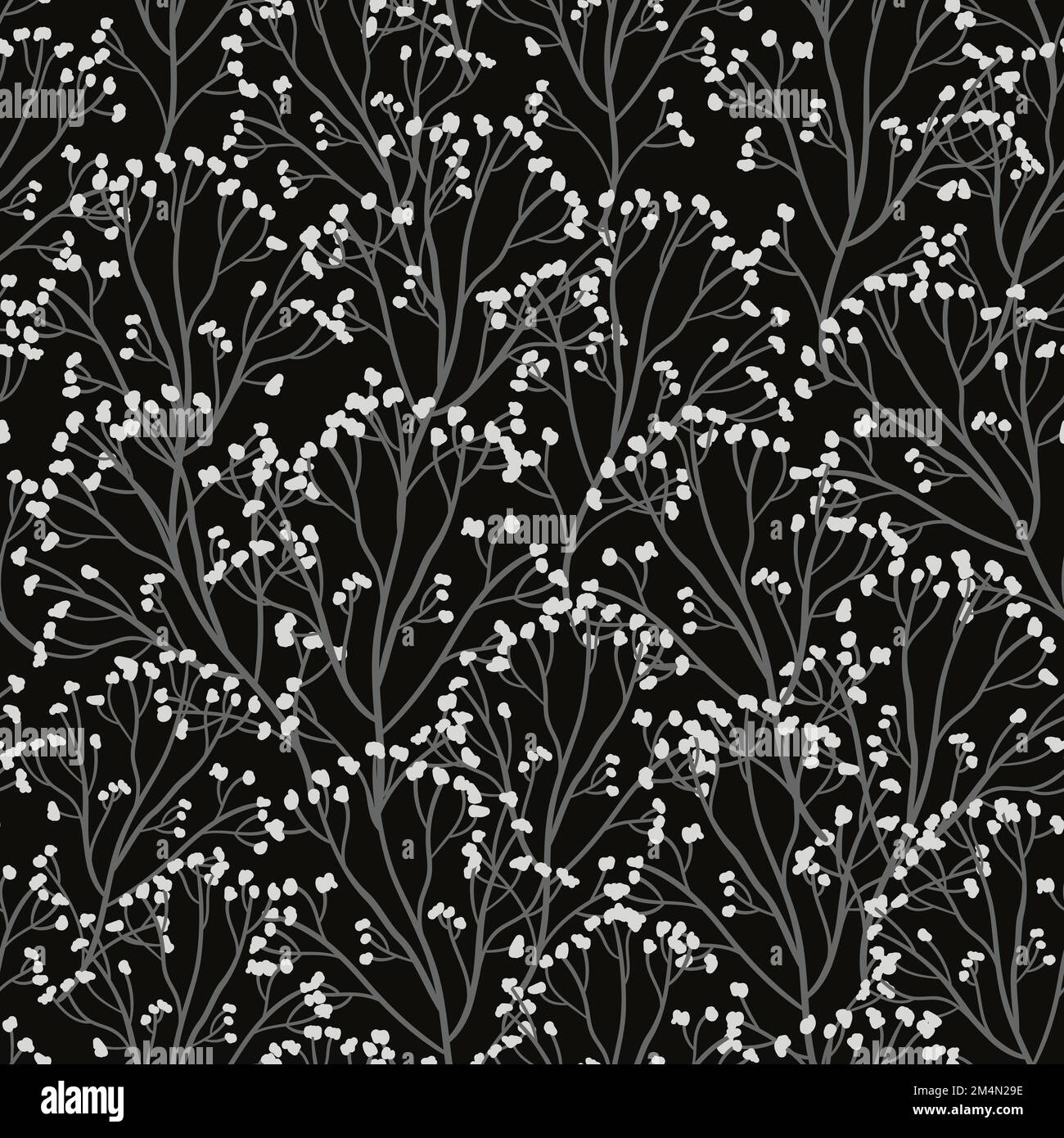 Motif fleuri simple sans couture avec fleurs séchées. Achillea blanc ou plante d'yarrow commun sur fond noir. Texture florale pour le textile et la décoration murale Illustration de Vecteur