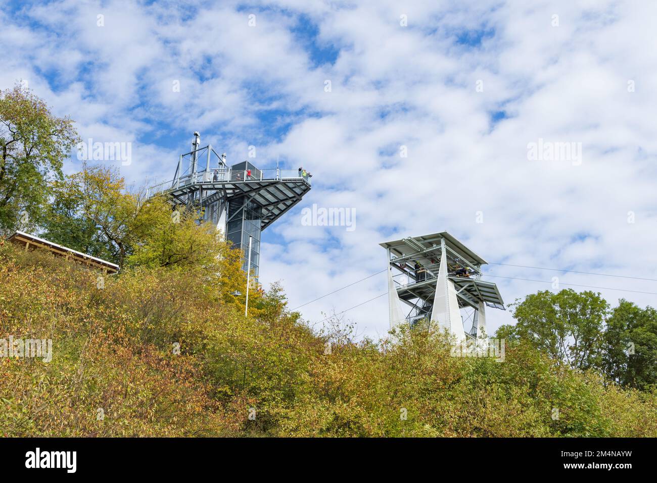 Elbingerode, Allemagne - 13 septembre 2022: Pont suspendu Titan RT et balançoire Giga à Elbingerode, Oberharz am Brocken en Saxe-Anhalt Harz en Allemagne Banque D'Images