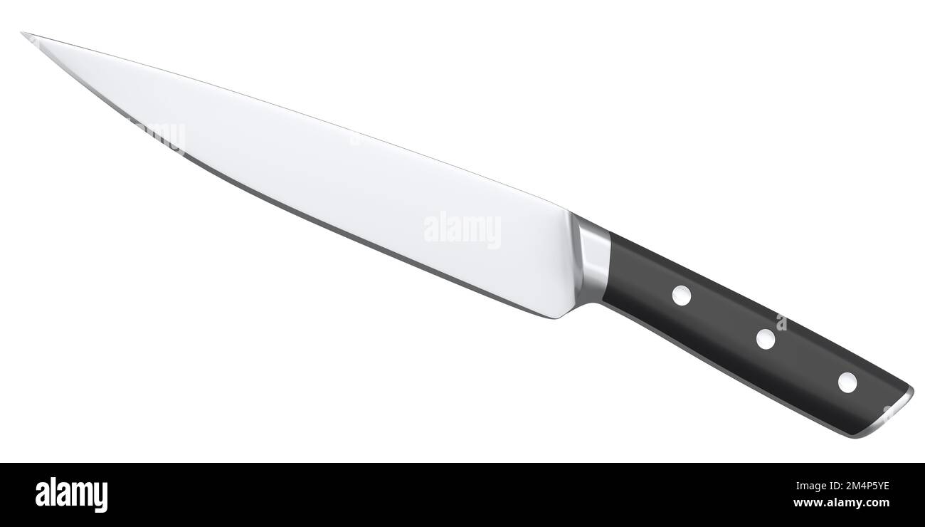 Couteau De Cuisine Du Chef Avec Poignée En Bois Isolée Sur Fond Blanc 3d Rendu D Un Couteau De Boucher Ou D Ustensiles De Cuisine Professionnels Image502046930