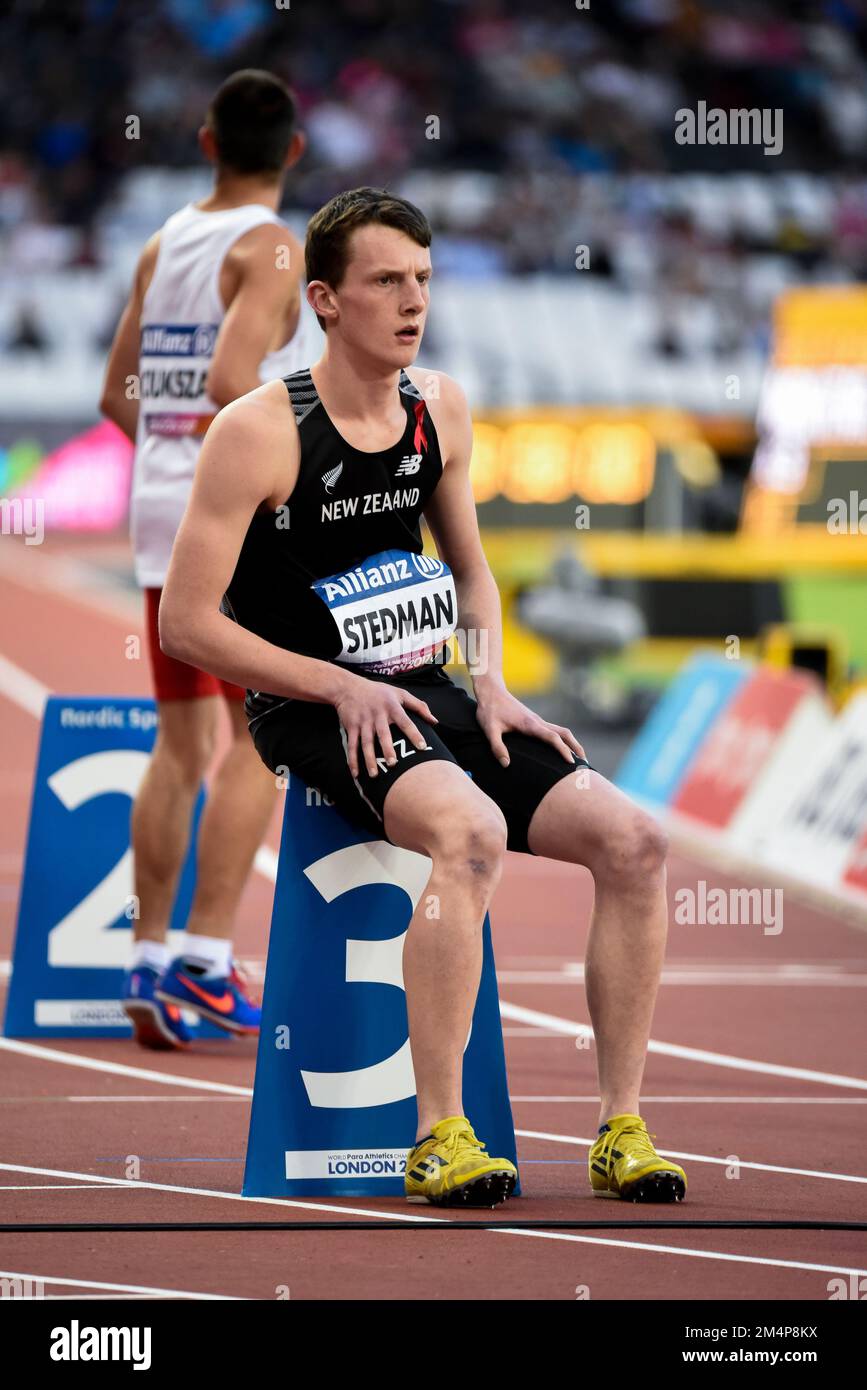 William Stedman avant de participer à la finale T36 400m aux Championnats du monde d'athlétisme Para, London Stadium, Royaume-Uni. Athlète para de Nouvelle-Zélande Banque D'Images