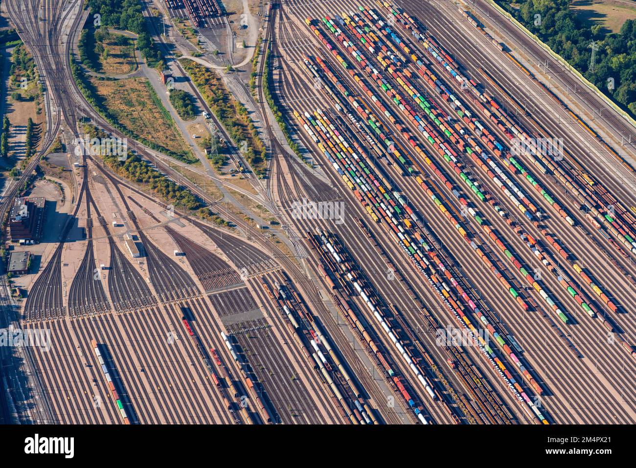 Vue aérienne du chantier de triage Maschen, du chemin de fer, de la gare, du Deutsche Bahn, de la DB, Rails, modèle, Basse-Saxe, Allemagne Banque D'Images